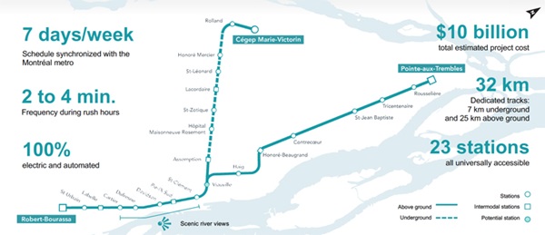 A map of the REM de l'Est route