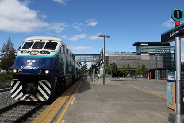 A train pulled up to the station