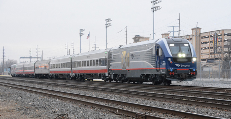 Passenger train by parking deck