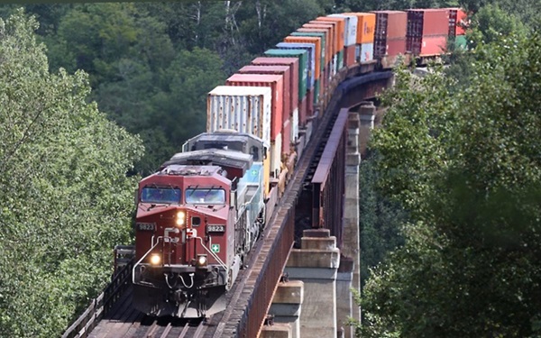 Container train on bridge