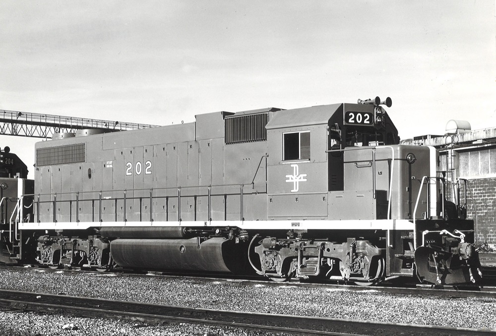 A side view of a diesel locomotive.