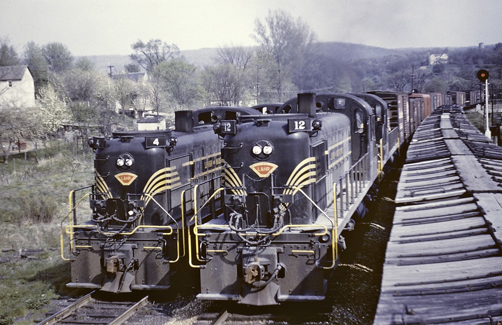 Four Lehigh & Hudson River RS3 diesel locomotives.