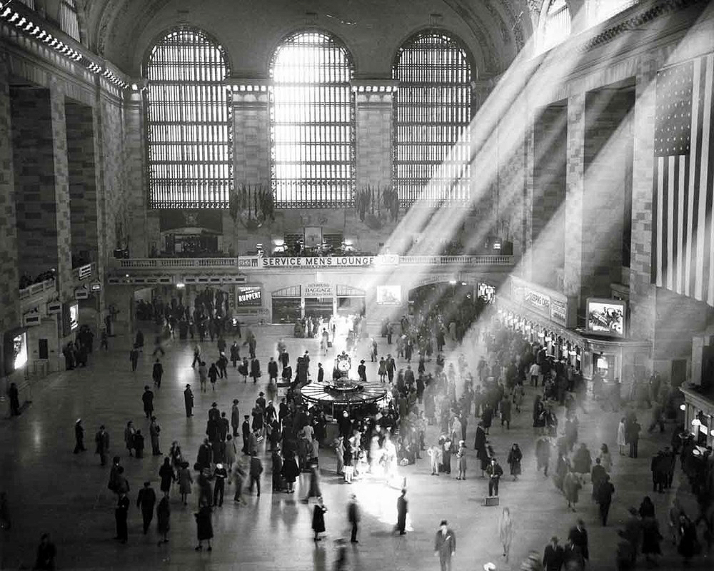 Interior of railroad passenger terminal .