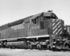 Oblique front view of a diesel locomotive.