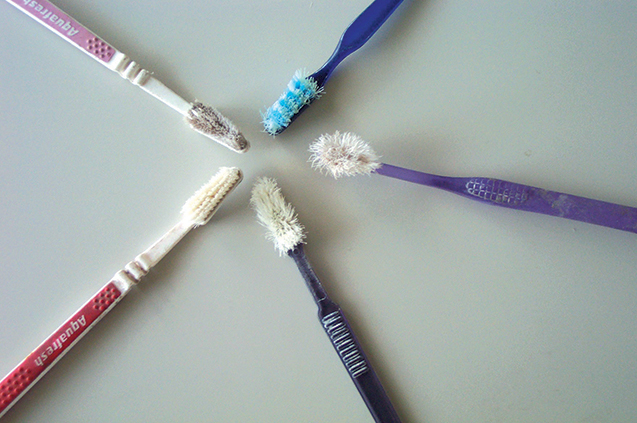 Grouping of old toothbrushes