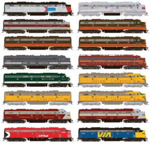 12 trains in different colors