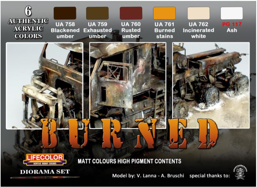 Lifecolor Burned paint and pigment set available from the Kalmbach Hobby Store