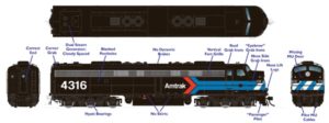 side and bottom view of train