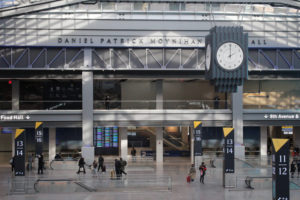 Train station exterior with clock