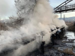 bridge veiled with smoke