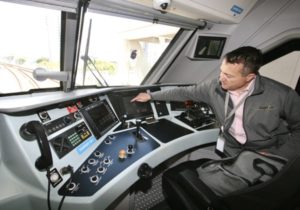 Engineer in a train cab