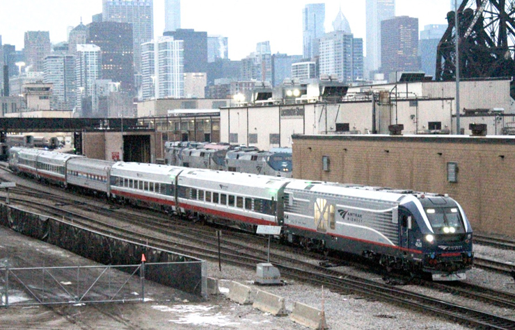 Passenger train in urban environment