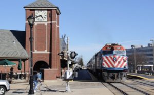 Amtrak pulling into a station