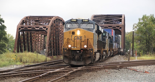 Train crossing bridge