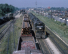 Road-switcher diesel locomotives with freight train 