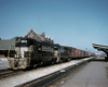 Road-switcher diesel locomotives with freight train 