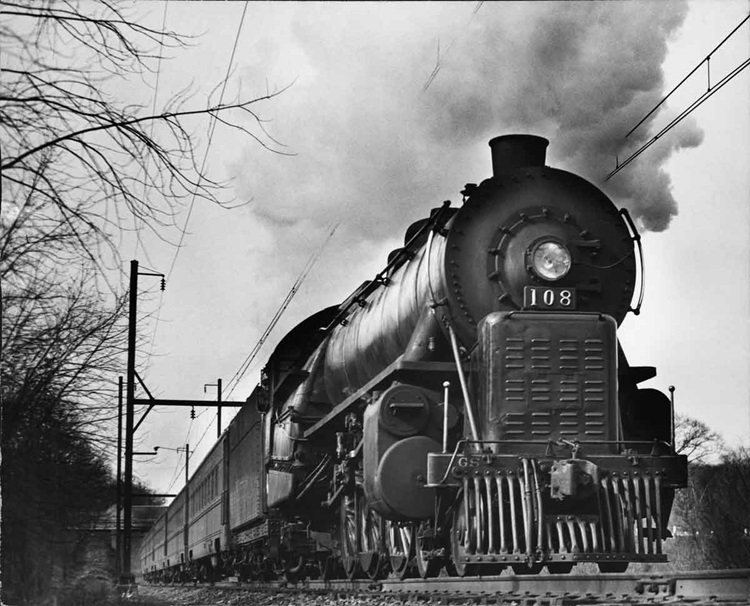Pacific with Jersey City–Philadelphia Wall Street, half a mile north of Elkins Park station, March 6, 1948.