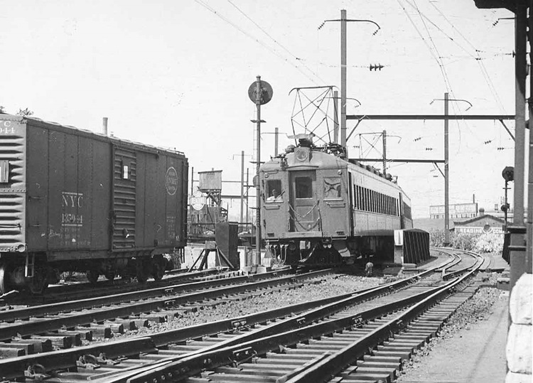M.U. train on a Chestnut Hill local inbound at Wayne Junction, late 1940s.