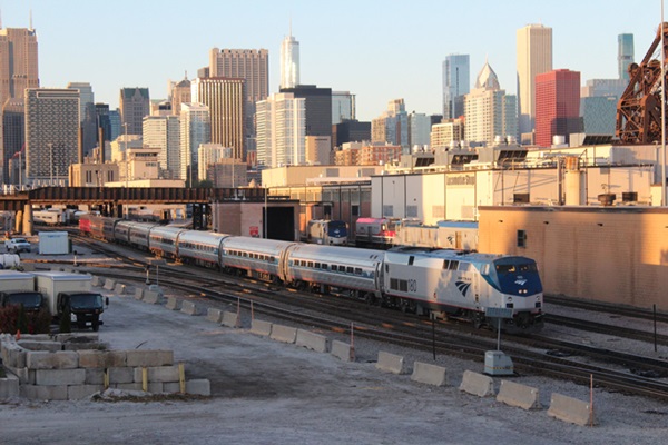 Passenger train in city