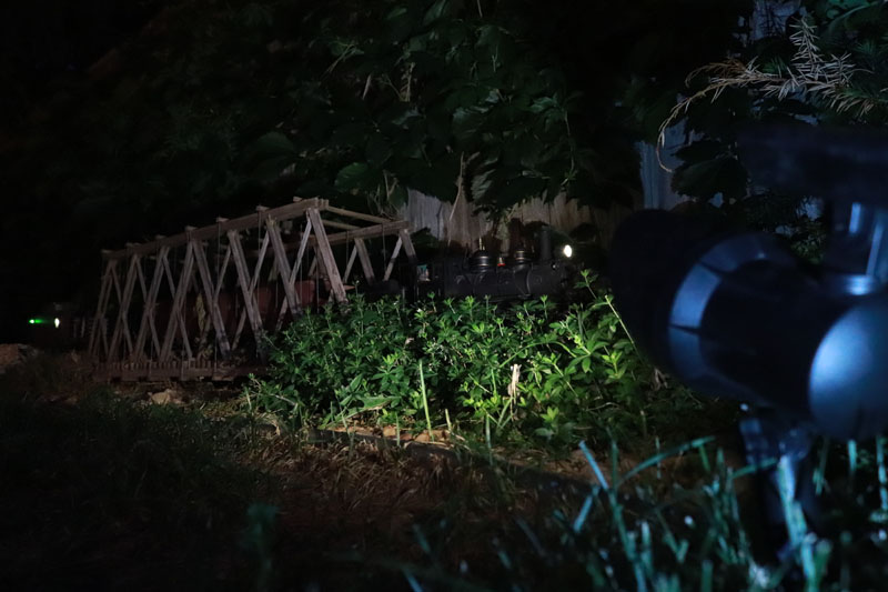 Spotlights highlight specific features you want to highlight in the garden, such as the bridge on the author’s railroad.