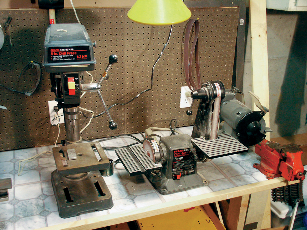 grouping of tools on a workbench