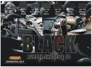 Lifecolor Black Rubber Shades & Co. acrylic paint set available from the Kalmbach Hobby Store
