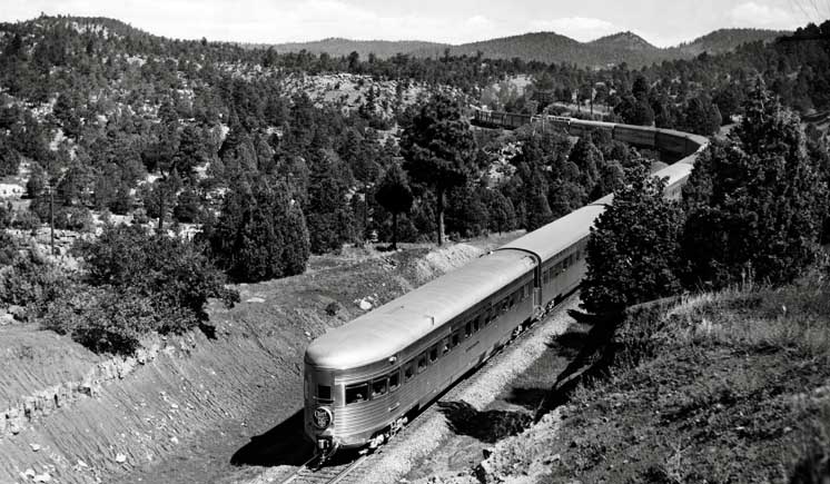 Streamlined passenger train on curve