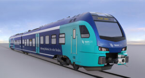 A computer image of the Stadler battery-electric trainsets 