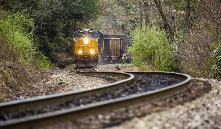 Diesel locomotives with coal train on S curve