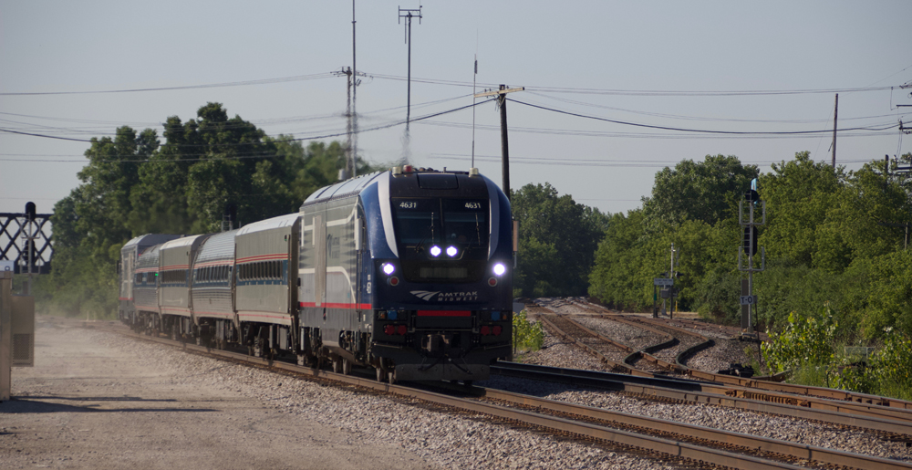 Canadian Pacific train heads north on connection from Union Pacific to Metra-owned line in Northbrook, Ill.