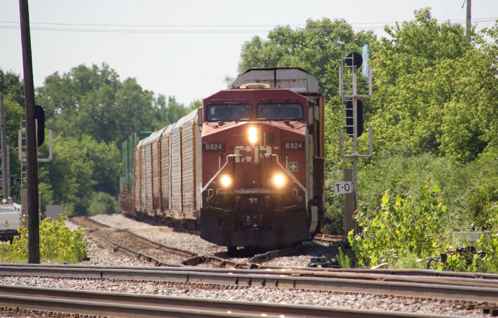 Canadian Pacific train heads north on connection from Union Pacific to Metra-owned line in Northbrook, Ill.