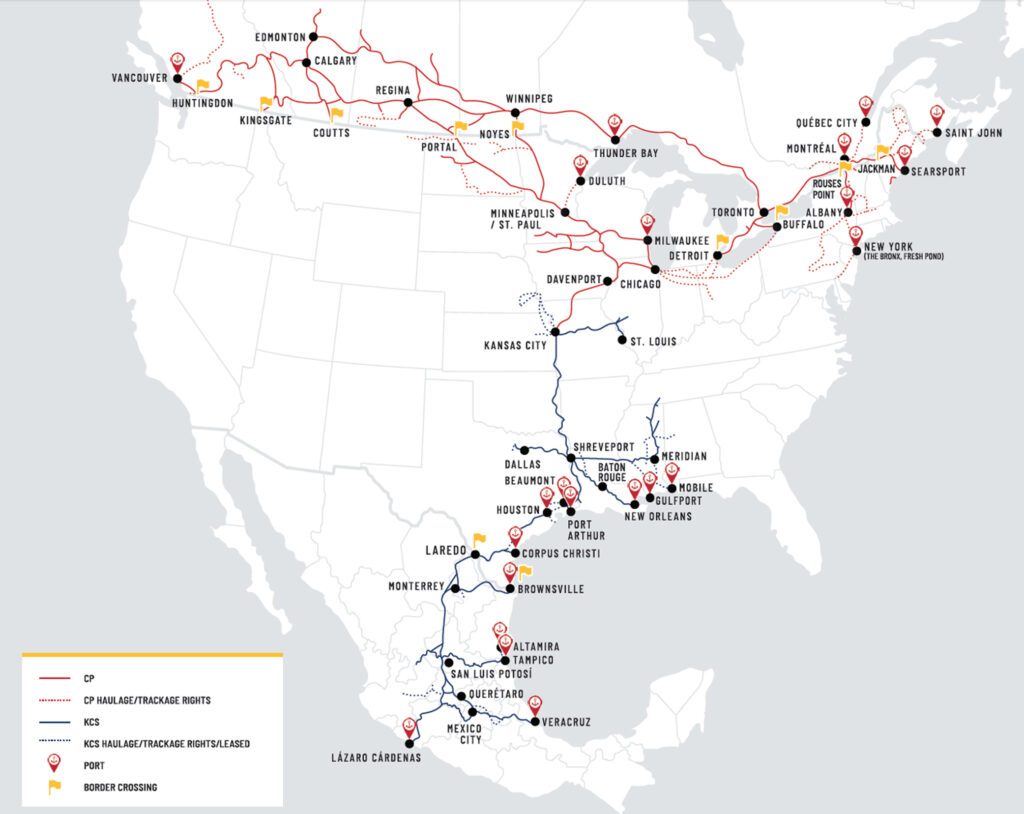 Map of the combined Canadian Pacific-Kansas City Southern system