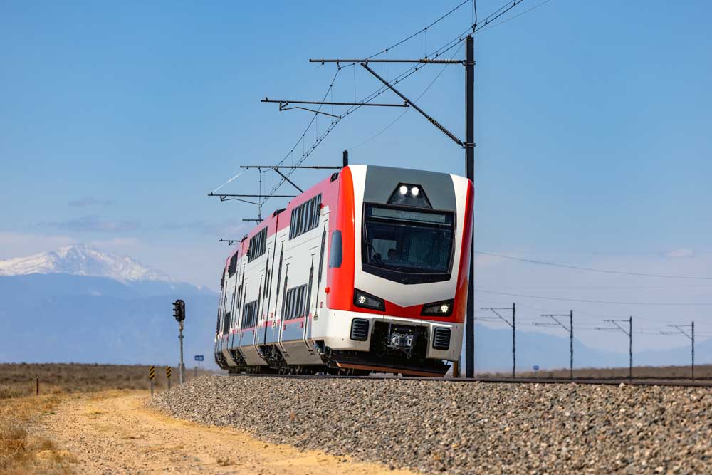 Electric commuter rail equipment on test track