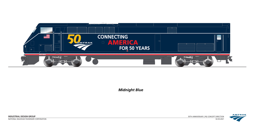 Amtrak locomotive in new Midnight Blue paint scheme