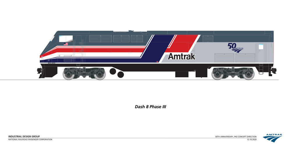 Drawing of Amtrak locomotive with "Pepsi Can" scheme