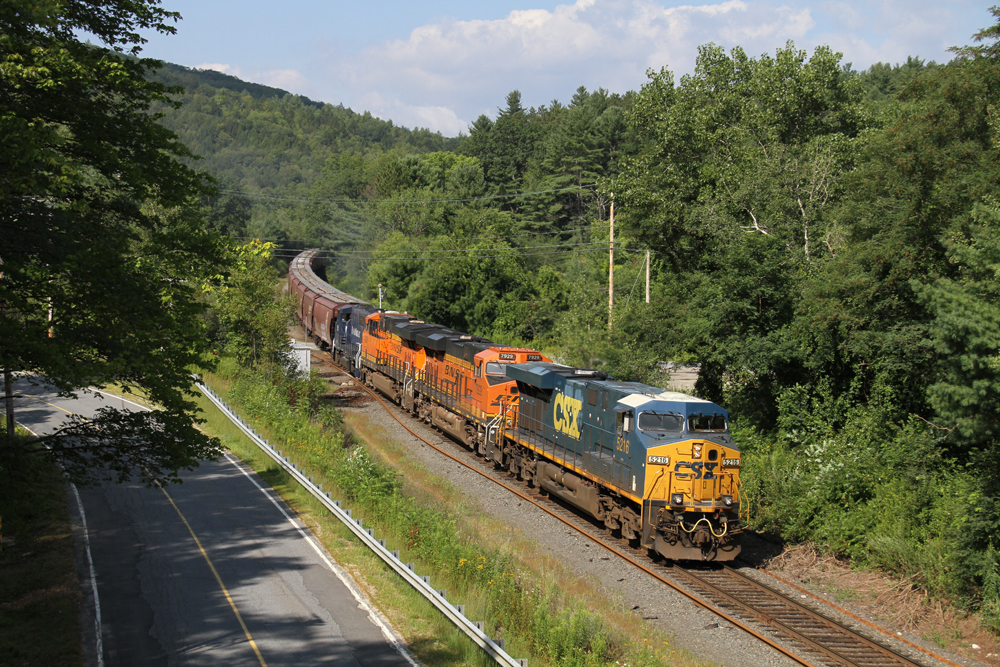 Train rounding curve in mountains