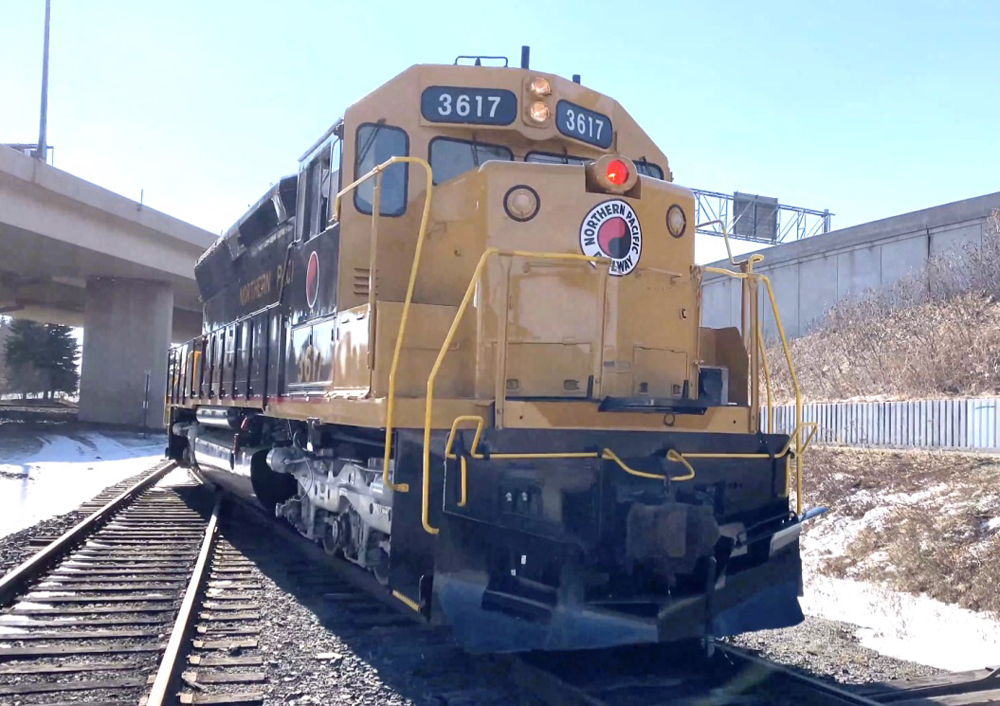 Newly restored diesel in Northern Pacific paint