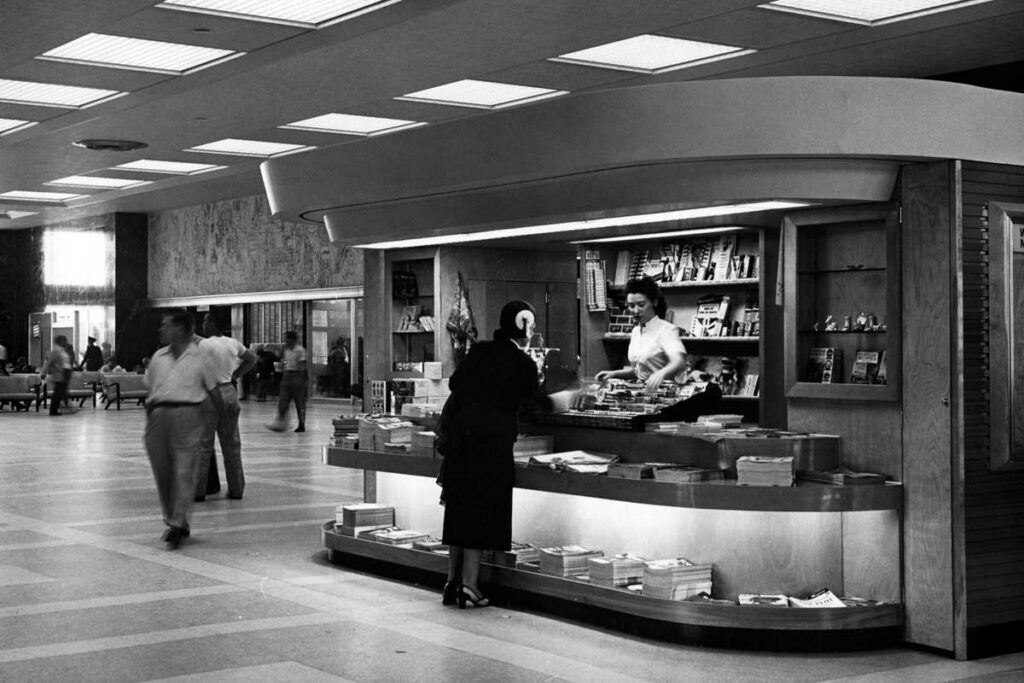 Patrons visit the newsstand in New Orleans Union Passenger Terminal