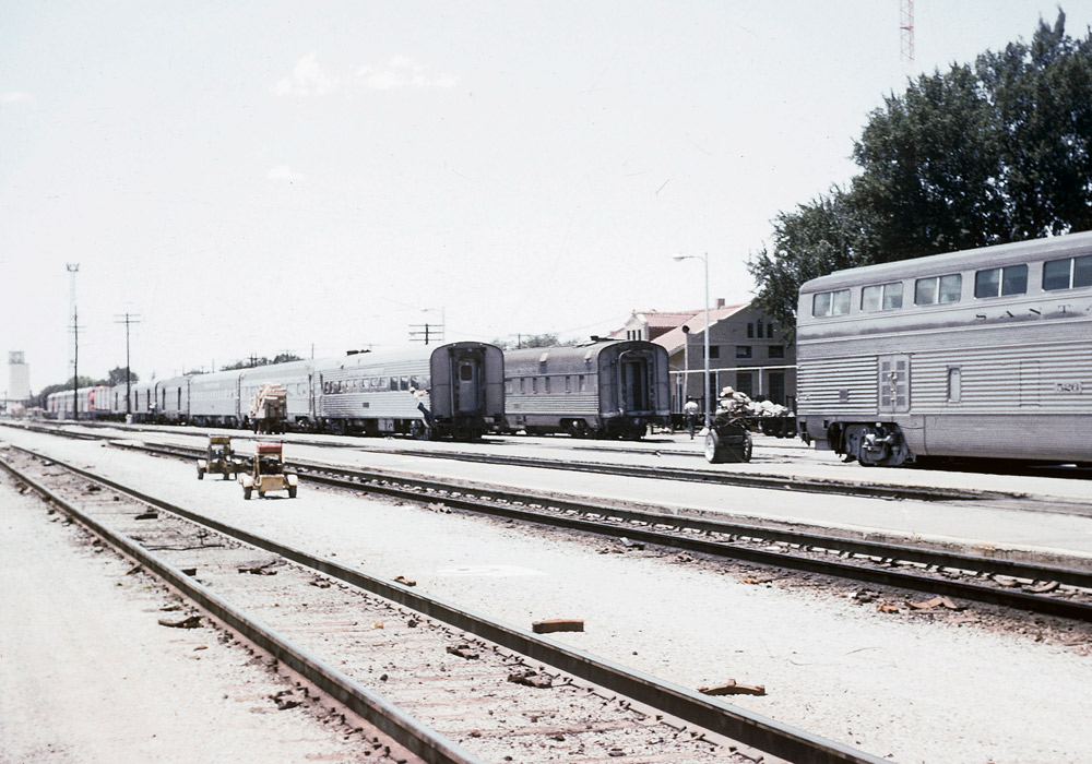 Rear view of motor passenger train at station