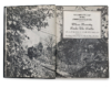 Title page featuring double-spread of a black and white steam locomotive in a tree-lined scene.