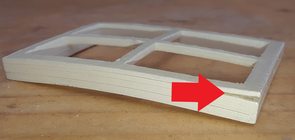 3D printed window with layer separation