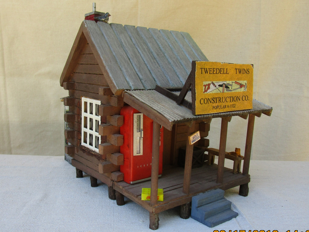 Tweedell Twins Construction Office made from a wooden birdhouse