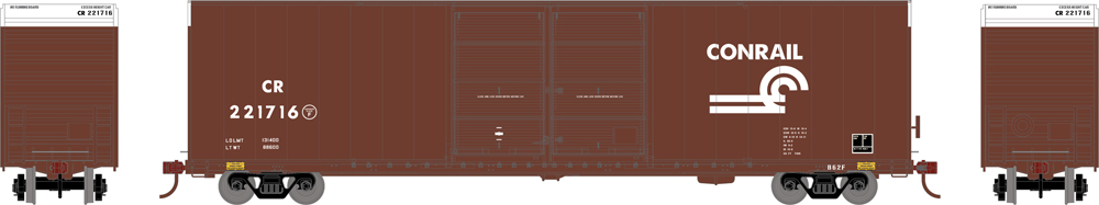 Side, front, and back of boxcar