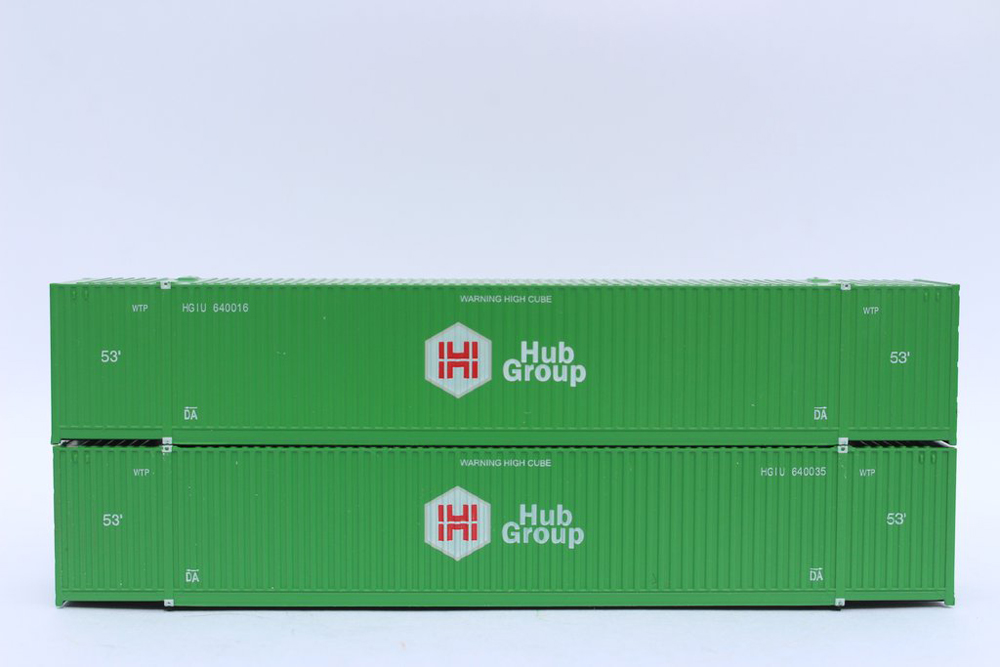 Two intermodal containers stacked on top of each other