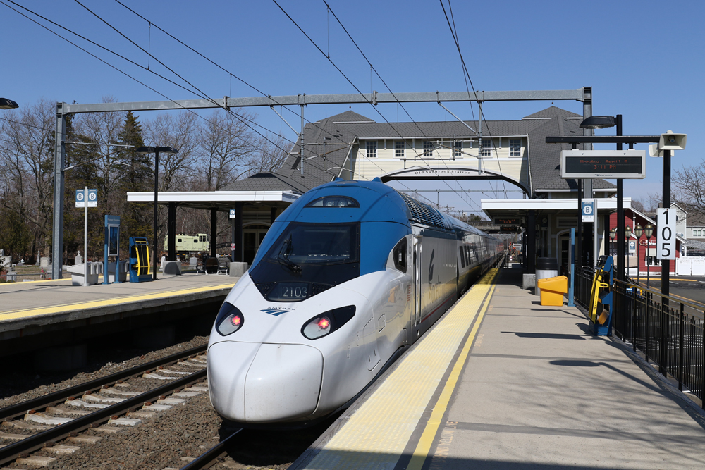 Train passing through station