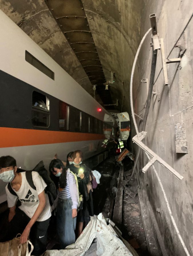 Derailed train in tunnel