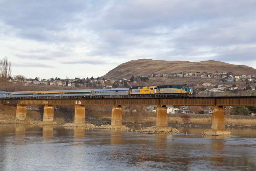 Passenger train on bridge