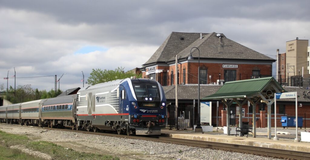 Passenger train stops at station