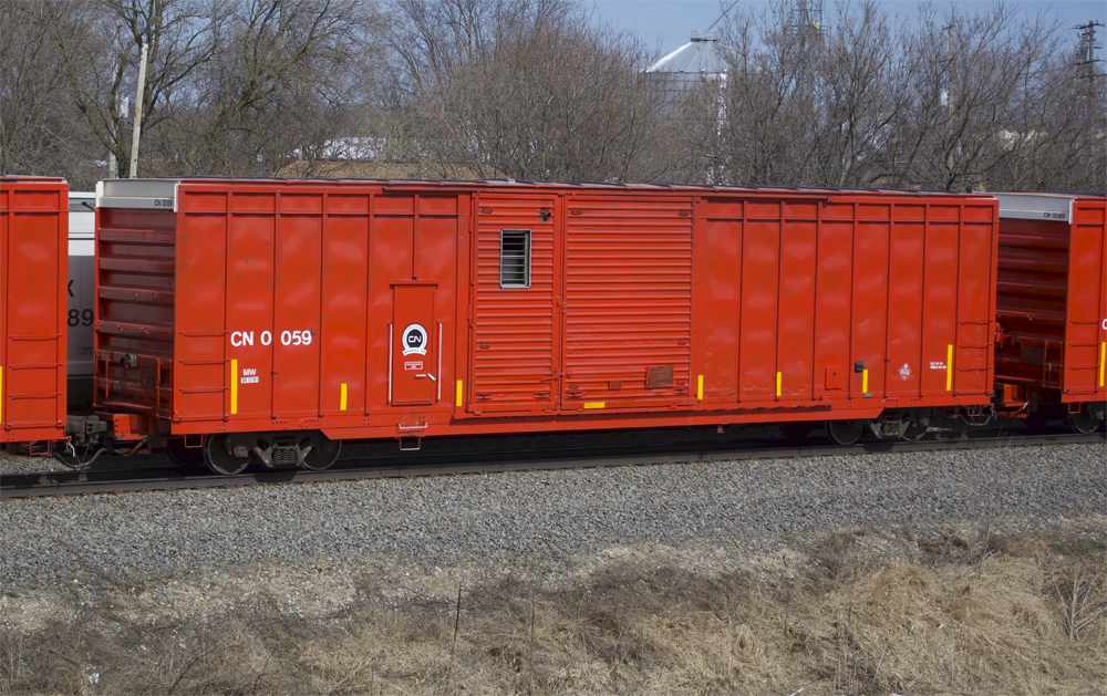 Left side of Canadian National distributed braking car no. 0059.