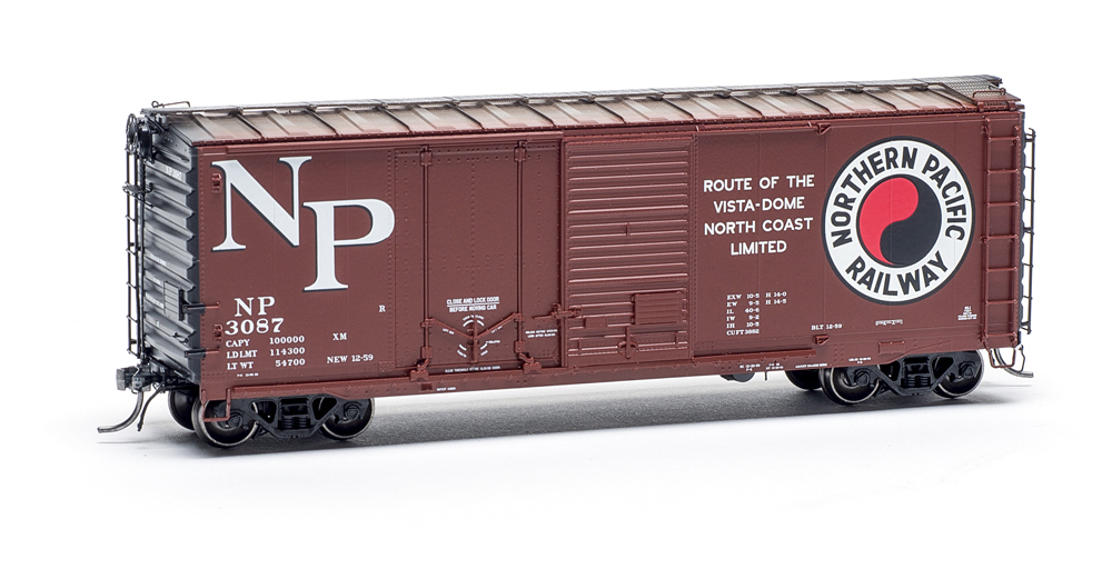 Tangent Scale Models HO scale Northern Pacific Pullman-Standard 40-foot combination-door boxcar no. 3087.